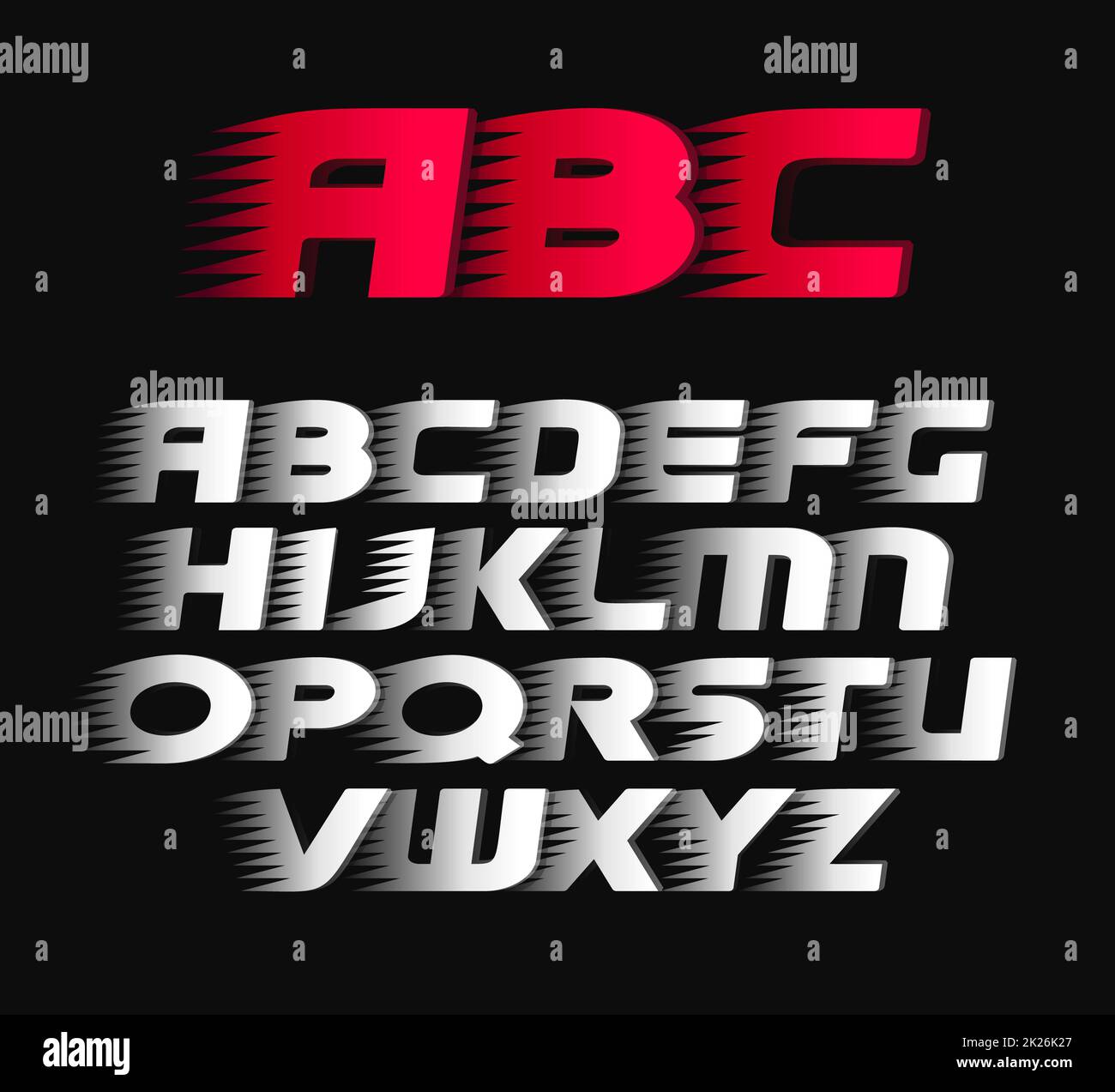 Sport font vettoriali. Alfabeto corsivo grassetto lettere, il bianco e il rosso dei simboli. Foto Stock