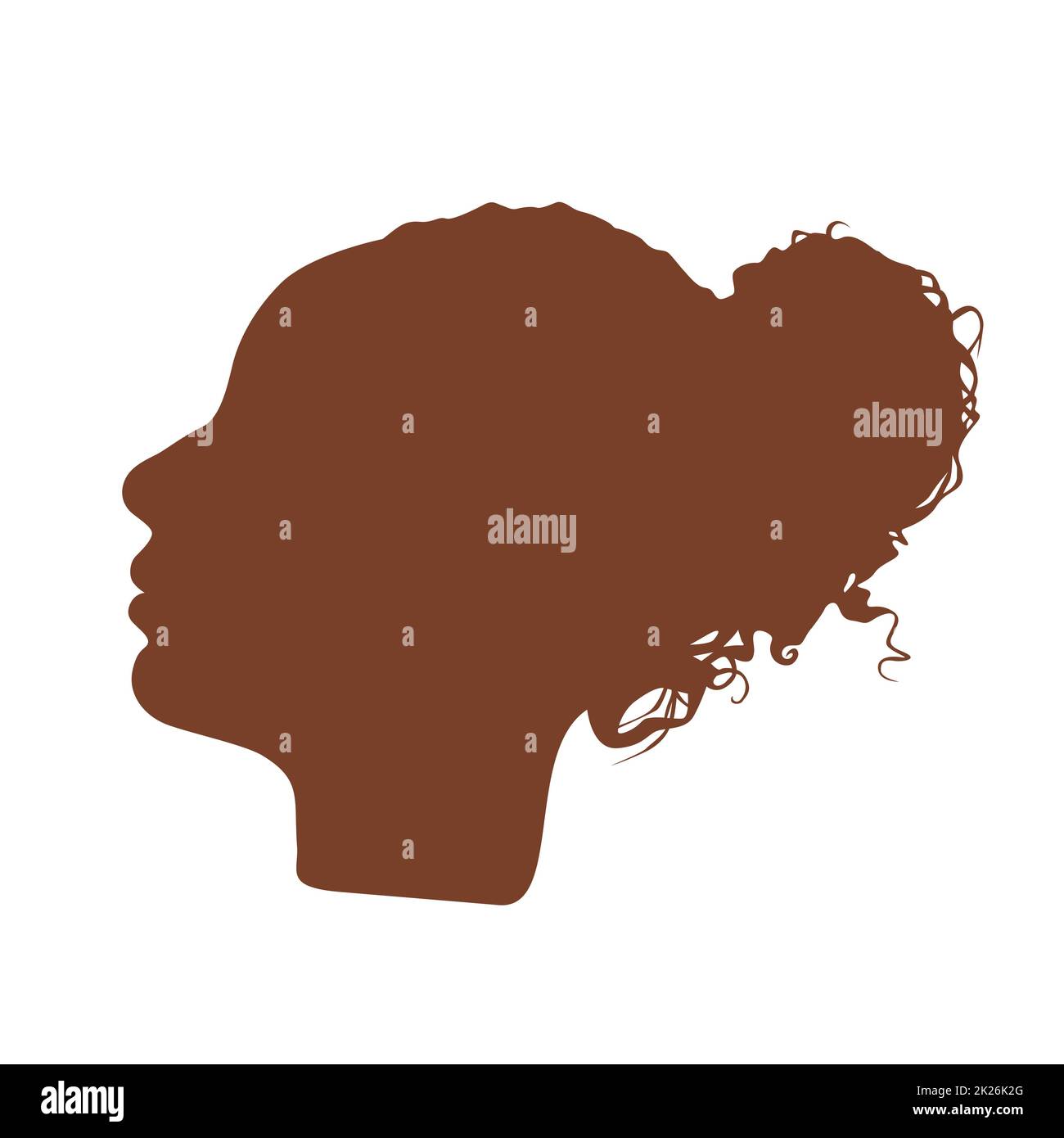 Isolato di colore marrone scuro donne vista laterale del logo del vettore. Salone di bellezza logo su sfondo bianco. Parrucchiere business card elemento. Minimalista silhouette femminile. Icona di cosmetici. Foto Stock