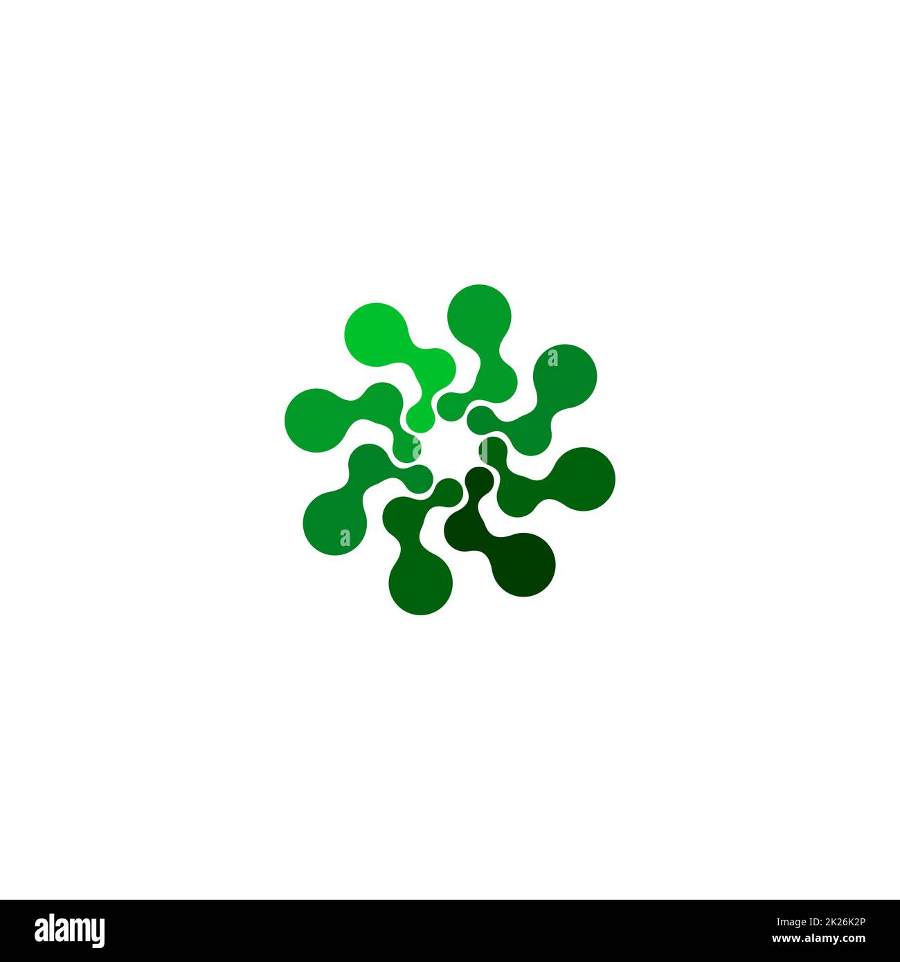 Logo isolato a forma rotonda di colore verde astratto su sfondo bianco, semplice illustrazione vettoriale del logotipo a turbolenza piatta Foto Stock