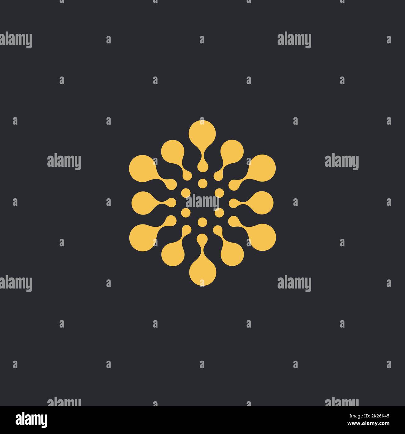 Il vettore isolato sun logo design modello. Punti astratto simbolo. Round forma insolita. Foto Stock