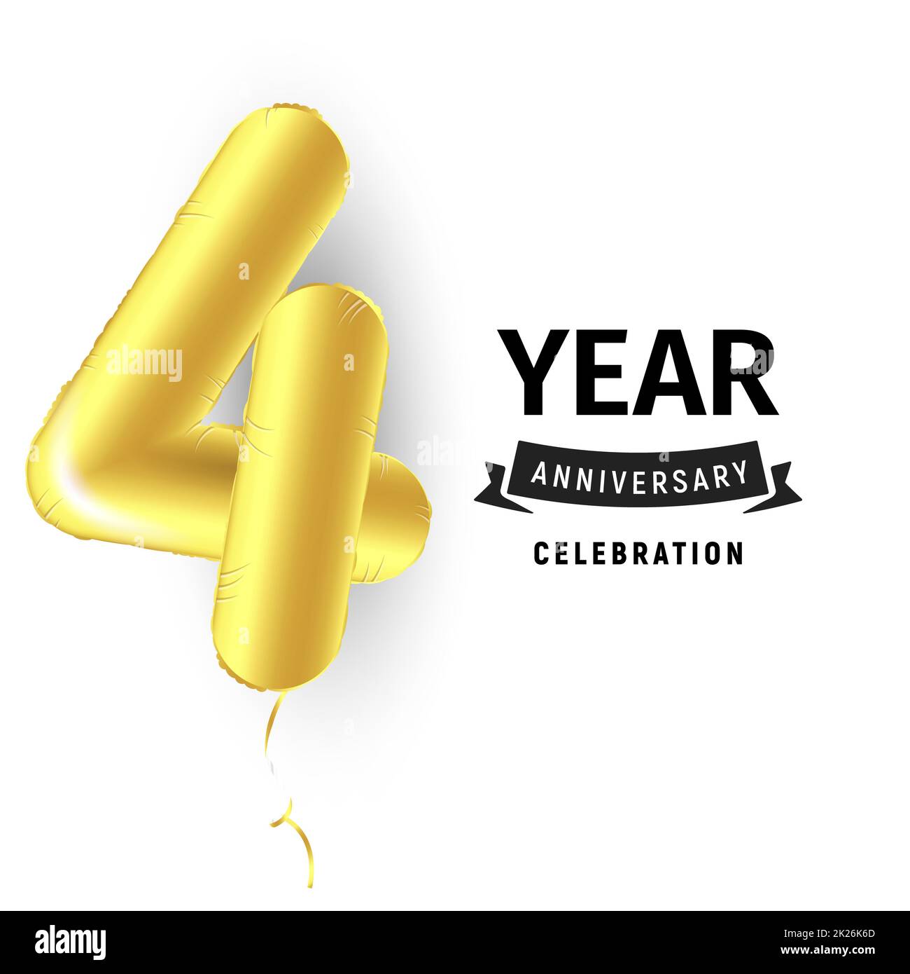 Palla gonfiabile d'oro un anno con il simbolo 4. Illustrazione vettoriale o poster per celebrare il quarto compleanno di un bambino, di un'azienda, di un anniversario Foto Stock