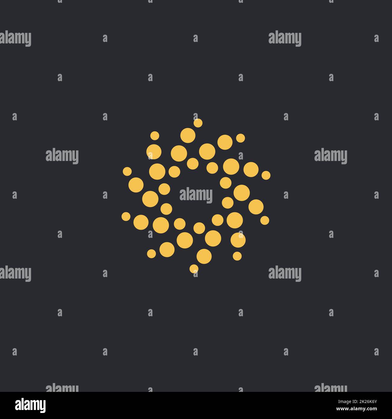 Il vettore isolato sun logo design modello. Punti astratto simbolo. Round forma insolita. Foto Stock