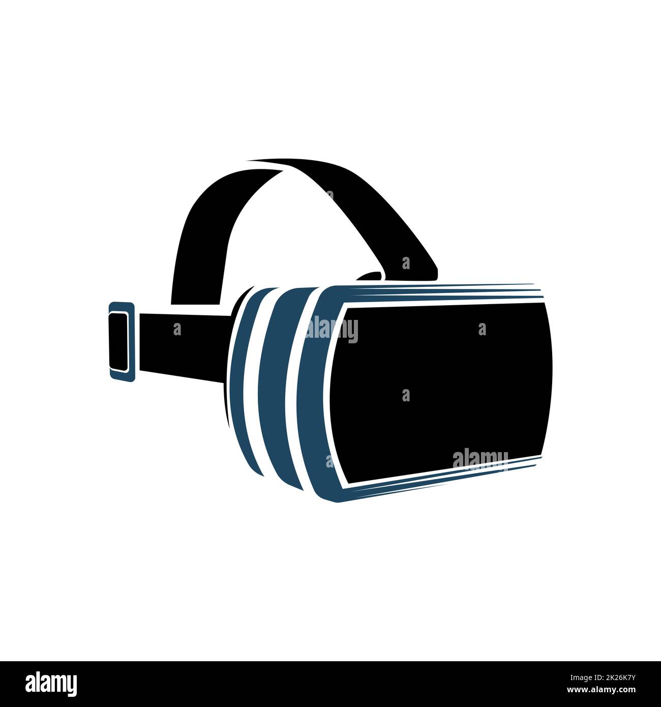 Isolato auricolare vr logo su sfondo bianco. Colore nero casco di realtà virtuale e ciò logo. Testa-display montato icona. Moderno dispositivo di gioco. Smartglasses simulazione di illustrazione vettoriale . Foto Stock