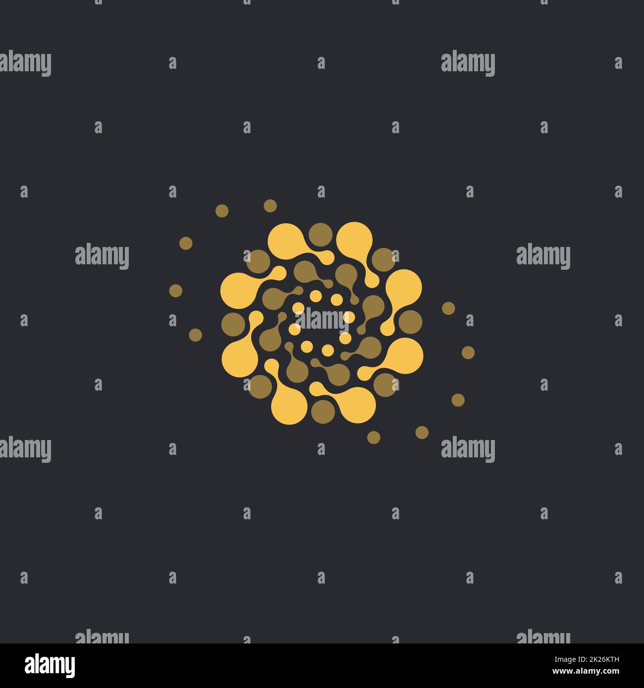 Il vettore isolato sun logo design modello. Punti astratto simbolo. Round forma insolita. Foto Stock