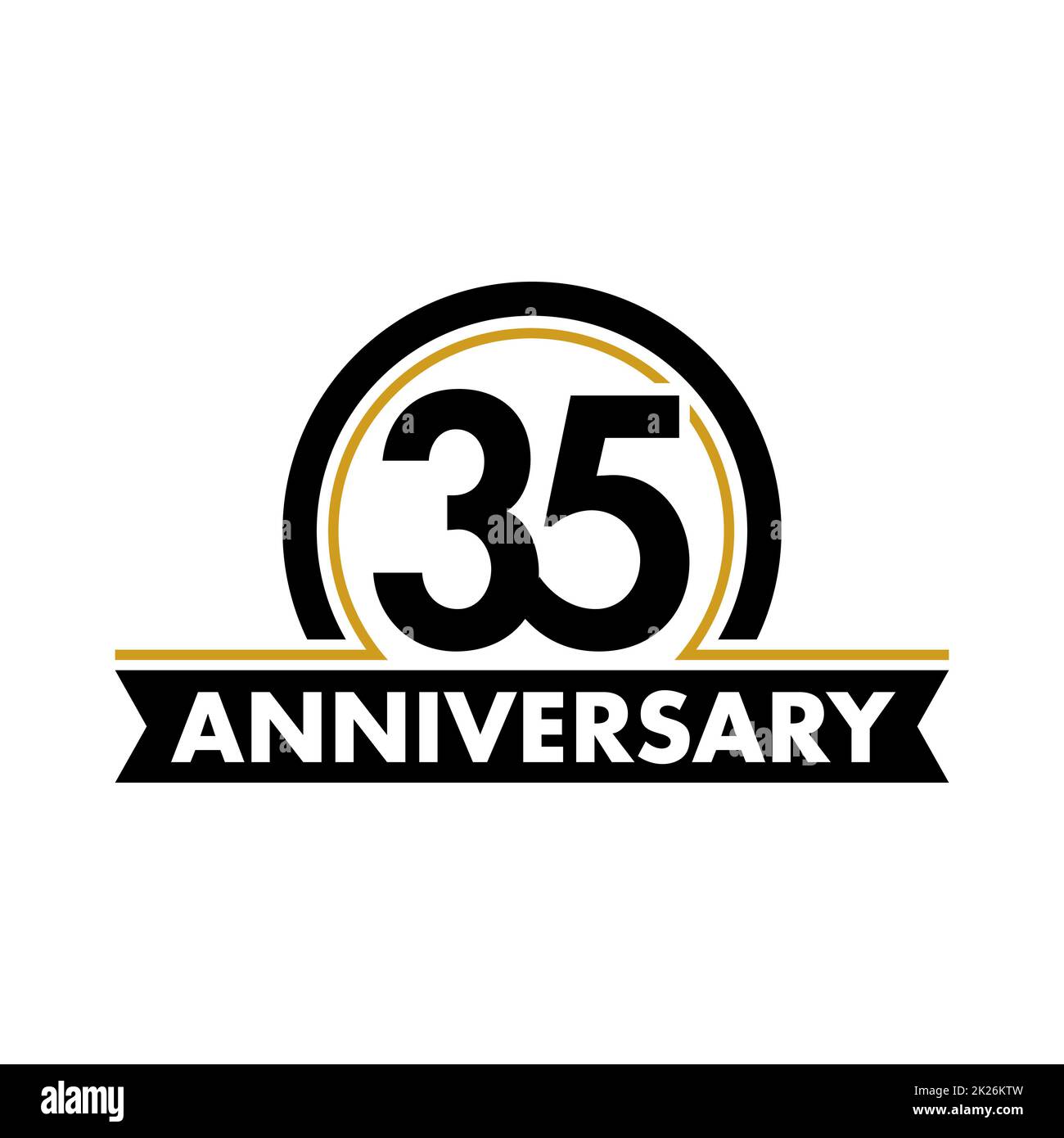 Etichetta insolita vettore anniversario. Simbolo del trentacinquesimo anniversario. 35 anni compleanno astratto logo. L'arco in un cerchio. 35th° giubileo. Foto Stock