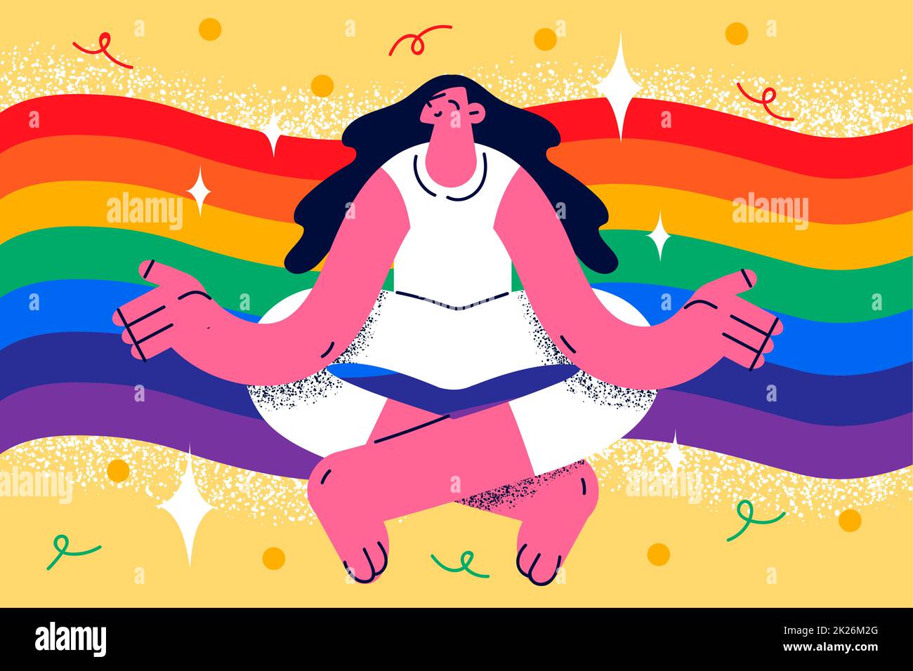 Donna felice meditate sentirsi rilassato e sano Foto Stock