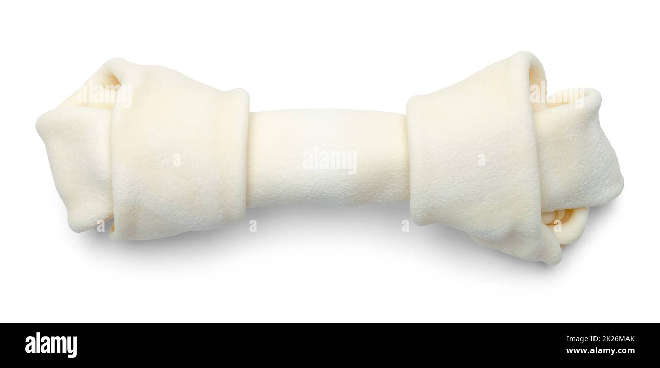 Rawhide Dog Bone Top View Cut out. Foto Stock