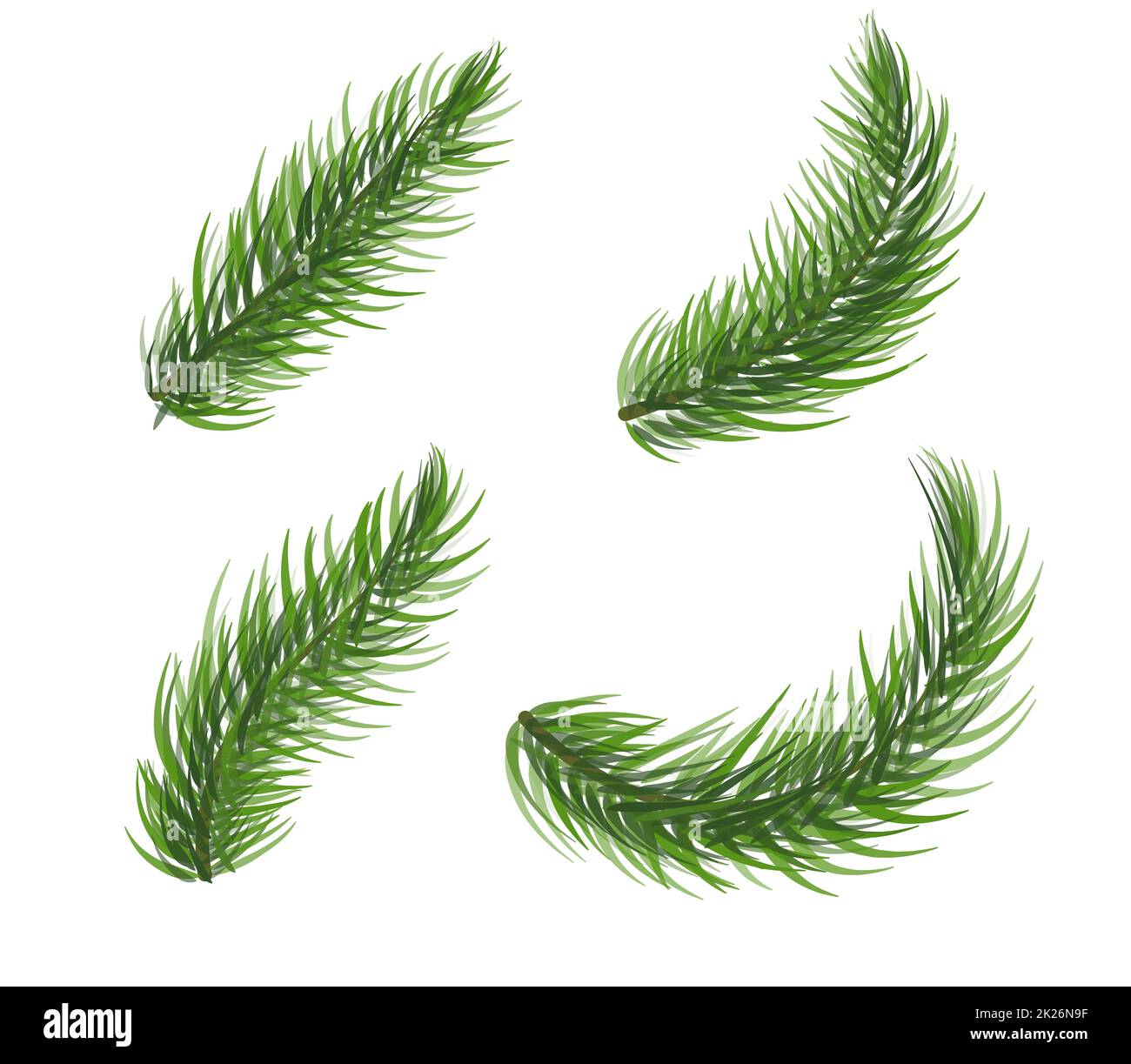 Set di rami di pino. Abete elementi di corona di natale. Collezione di icone di piante di conifere su sfondo bianco. Simbolo del nuovo anno. Illustrazione vettoriale. Foto Stock