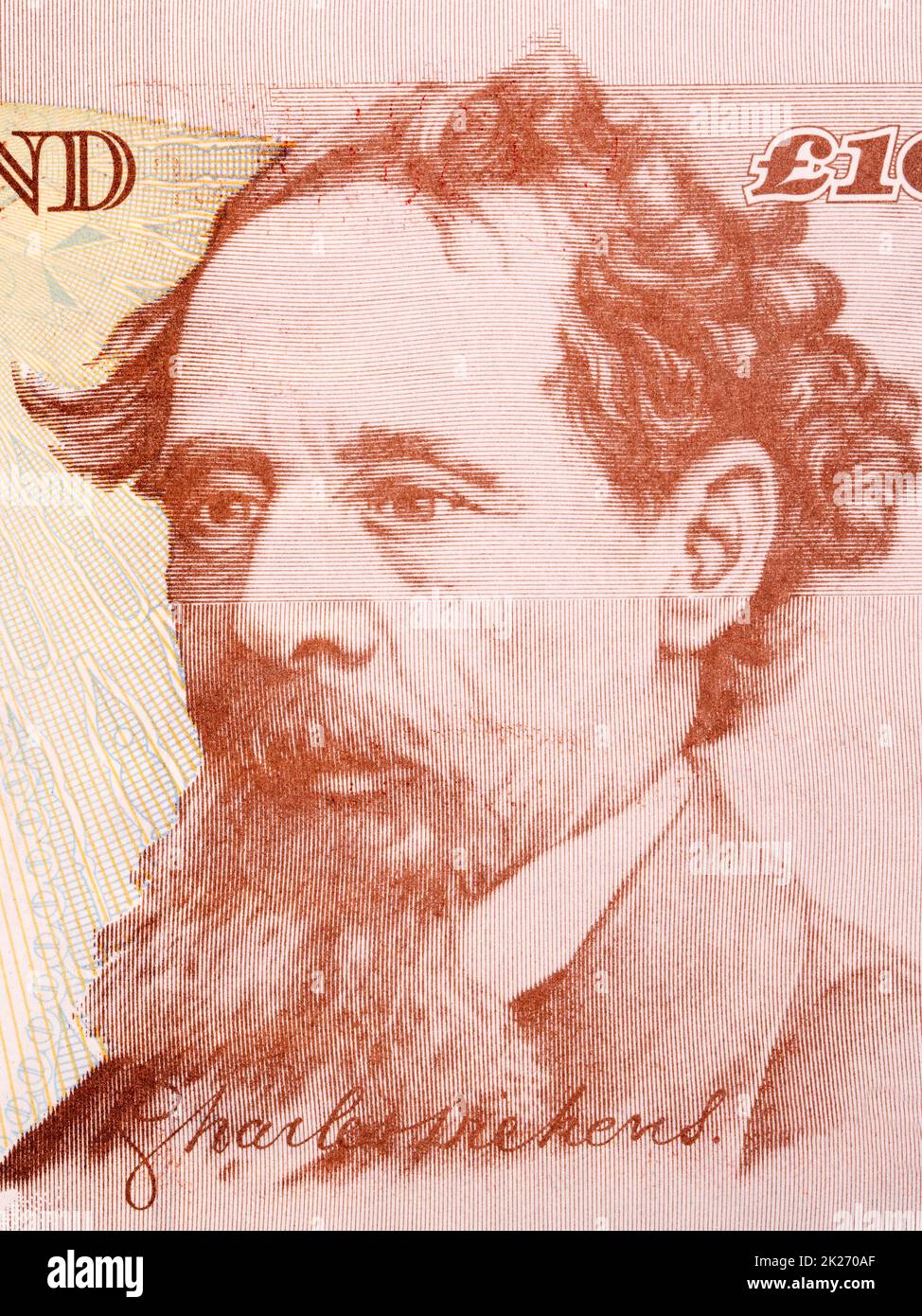 Charles Dickens un ritratto di vecchi soldi inglesi Foto Stock