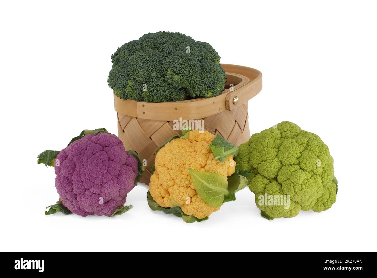 Freschi e colorati cavolfiori e broccoli su bianco Foto Stock