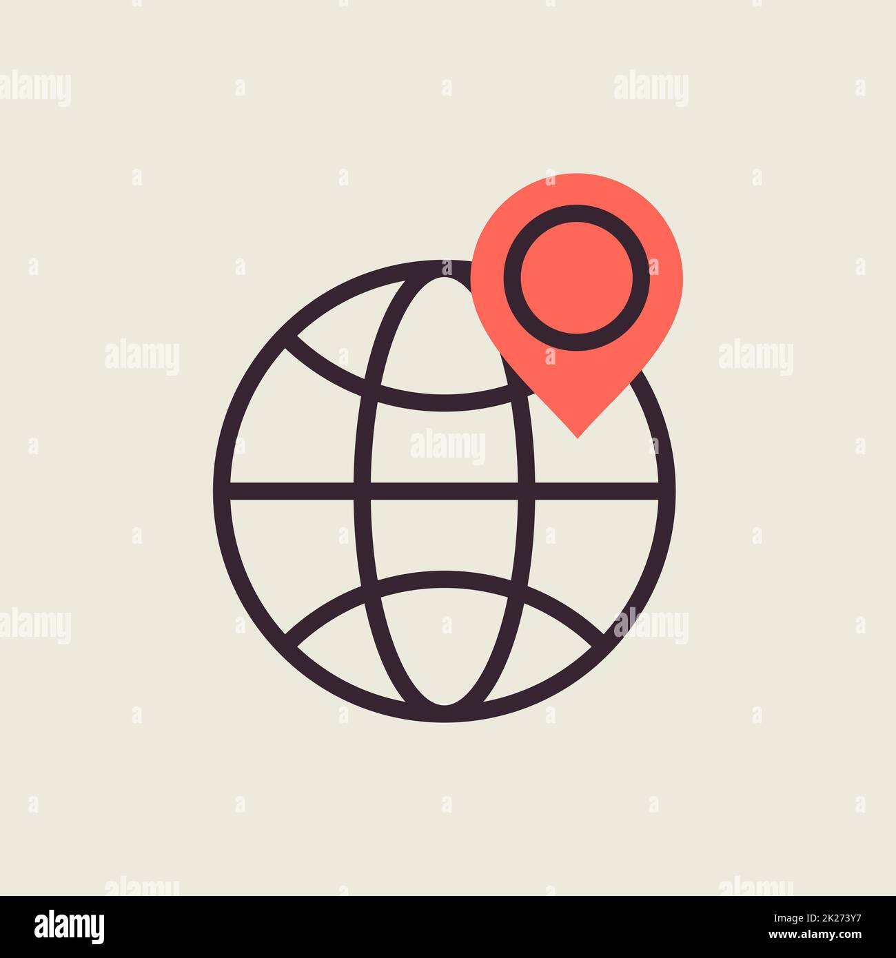 Pianeta terra e indicatore di posizione su di esso icona Foto Stock