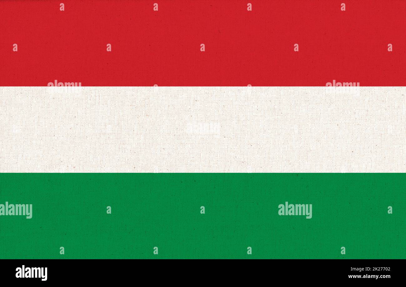 Bandiera dell'Ungheria. Bandiera ungherese sulla superficie del tessuto Foto Stock