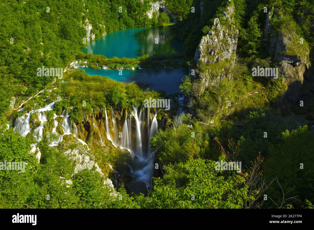 grandi cascate al parco nazionale plitvice vista luogo turistico Foto Stock