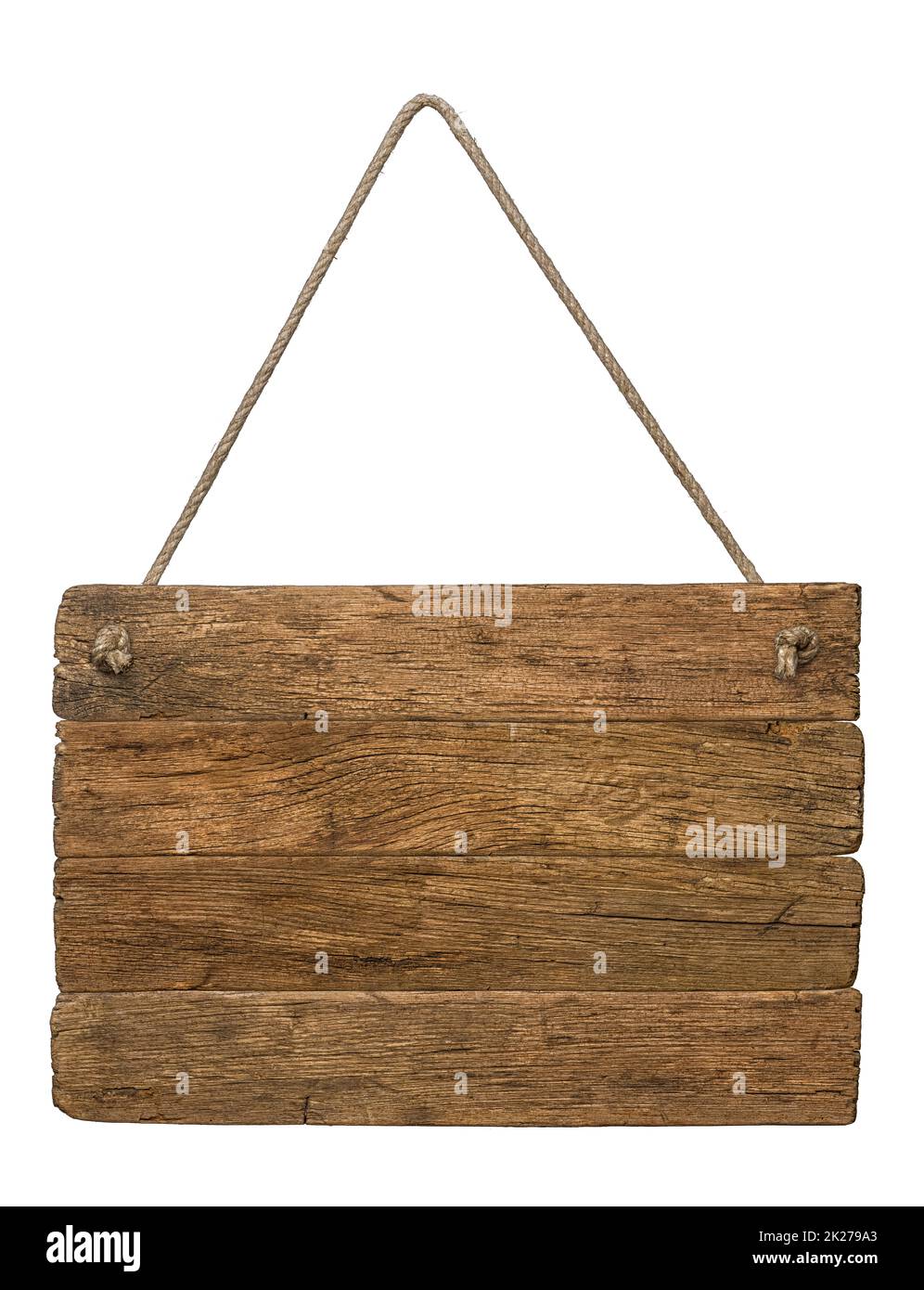 Un cartello retrò in legno appeso su sfondo bianco Foto Stock