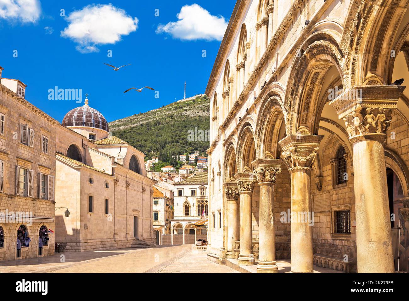 Dubrovnik. Strada di pietra scolpita architettura strada di Dubrovnik vista Foto Stock