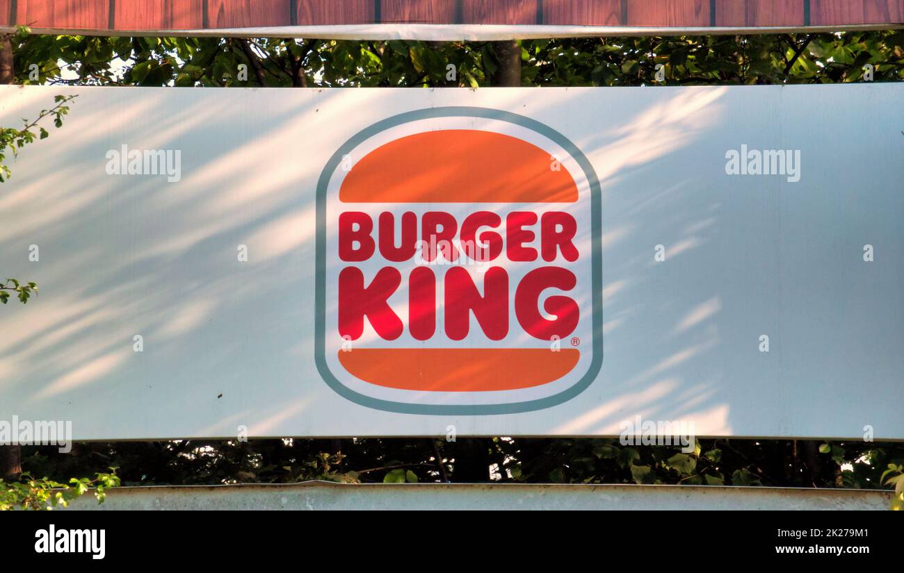 Cartello banner burger King Glasgow, Scozia, Regno Unito Foto Stock
