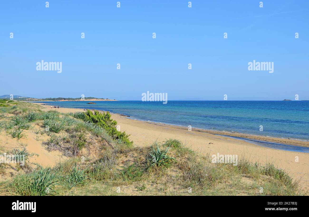 Sandduene und Strand auf Korfu Foto Stock