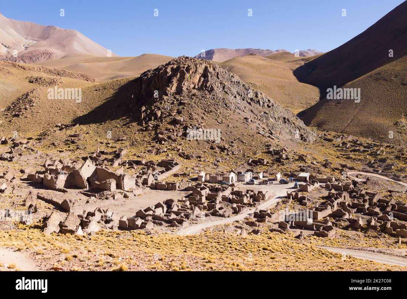 Villaggio fantasma in altopiano andino, Bolivia Foto Stock