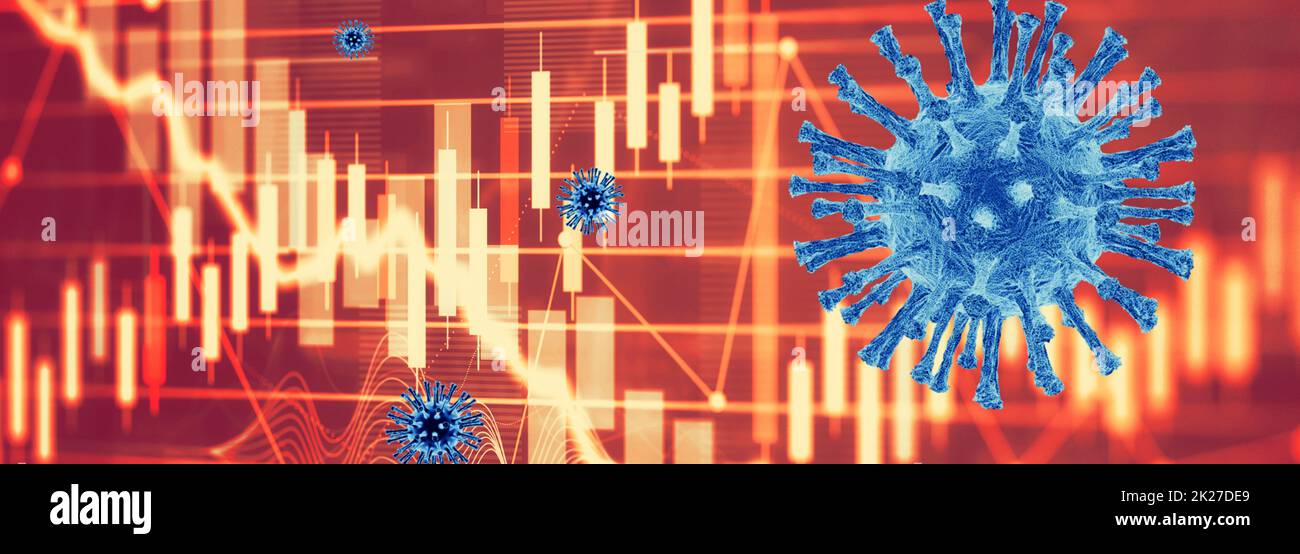 Crisi del Covid e il crollo dei mercati, ricadute economiche. illustrazione 3d Foto Stock