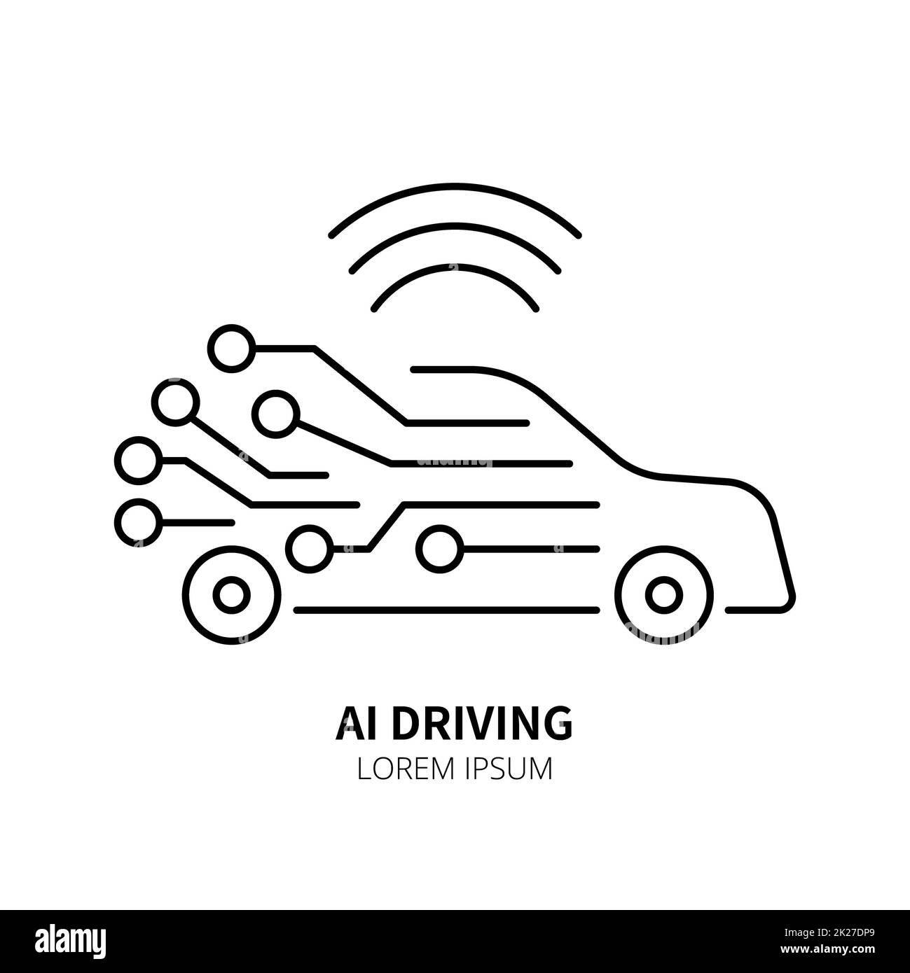 Icona della linea di apprendimento automatico e intelligenza artificiale Foto Stock