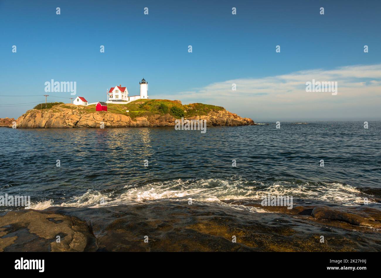 Faro di Cape Neddick, Nubble Light, Cape Neddick, York, Maine, New England, USA Foto Stock