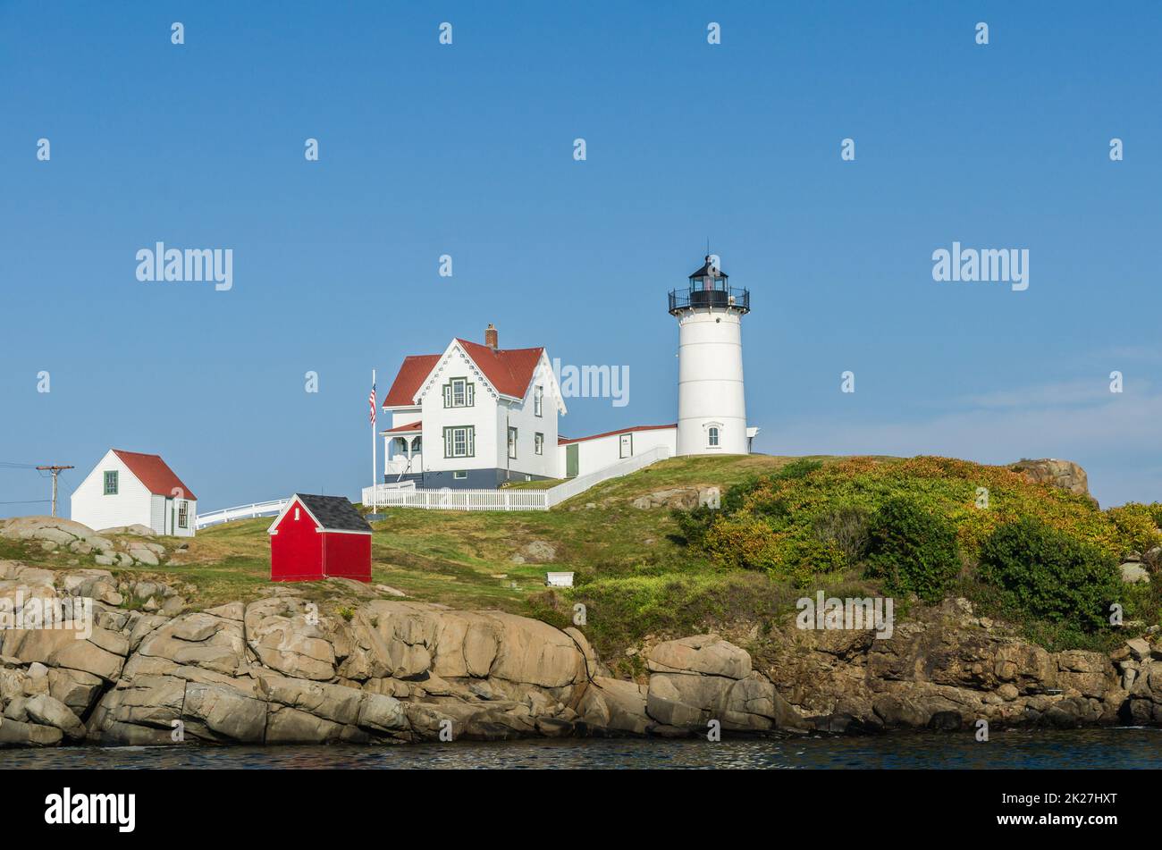 Faro di Cape Neddick, Nubble Light, Cape Neddick, York, Maine, New England, USA Foto Stock