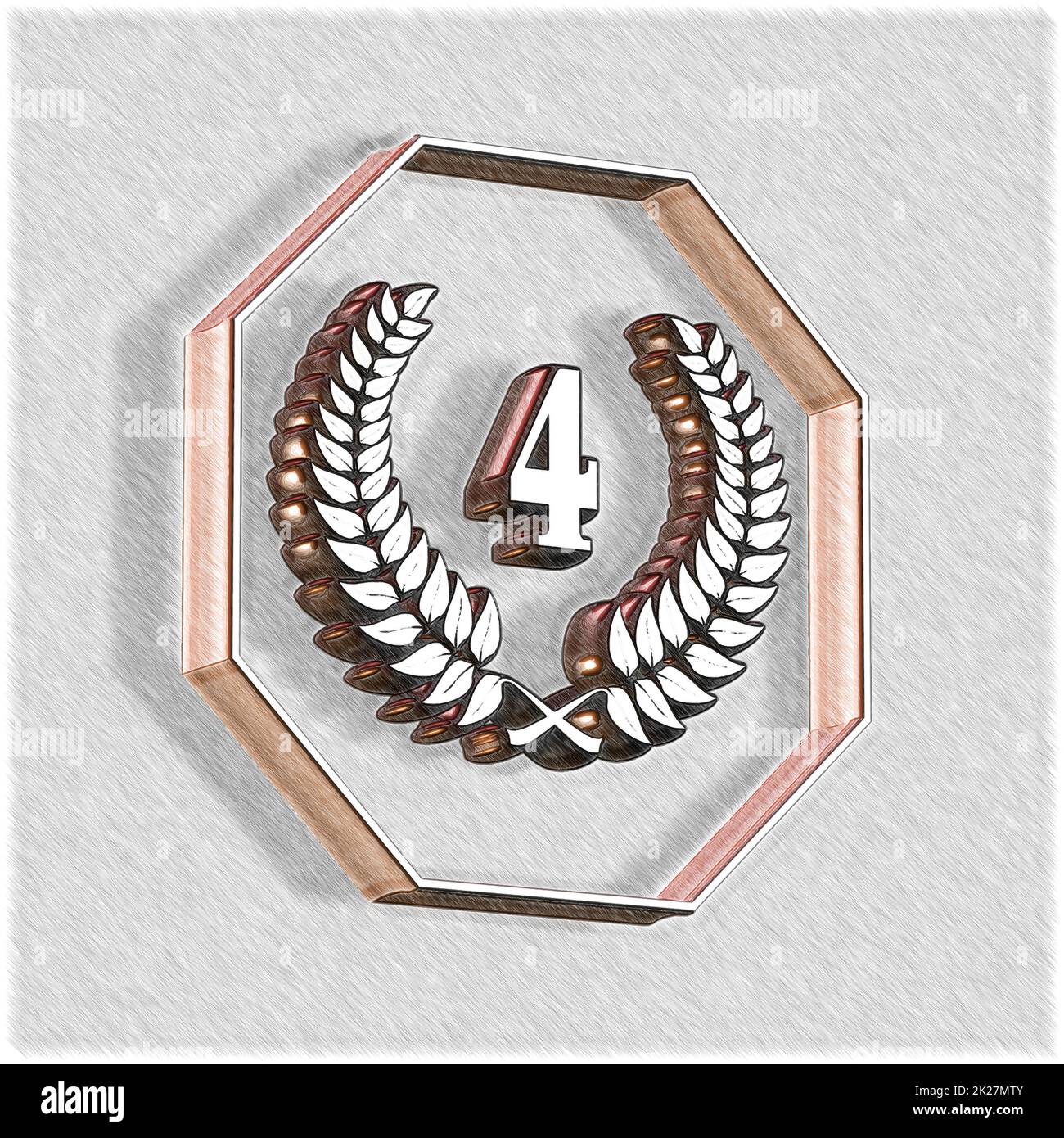 Numero 4 con corona di alloro o corona d'onore come 3D-illustrazione, 3D-rendering Foto Stock