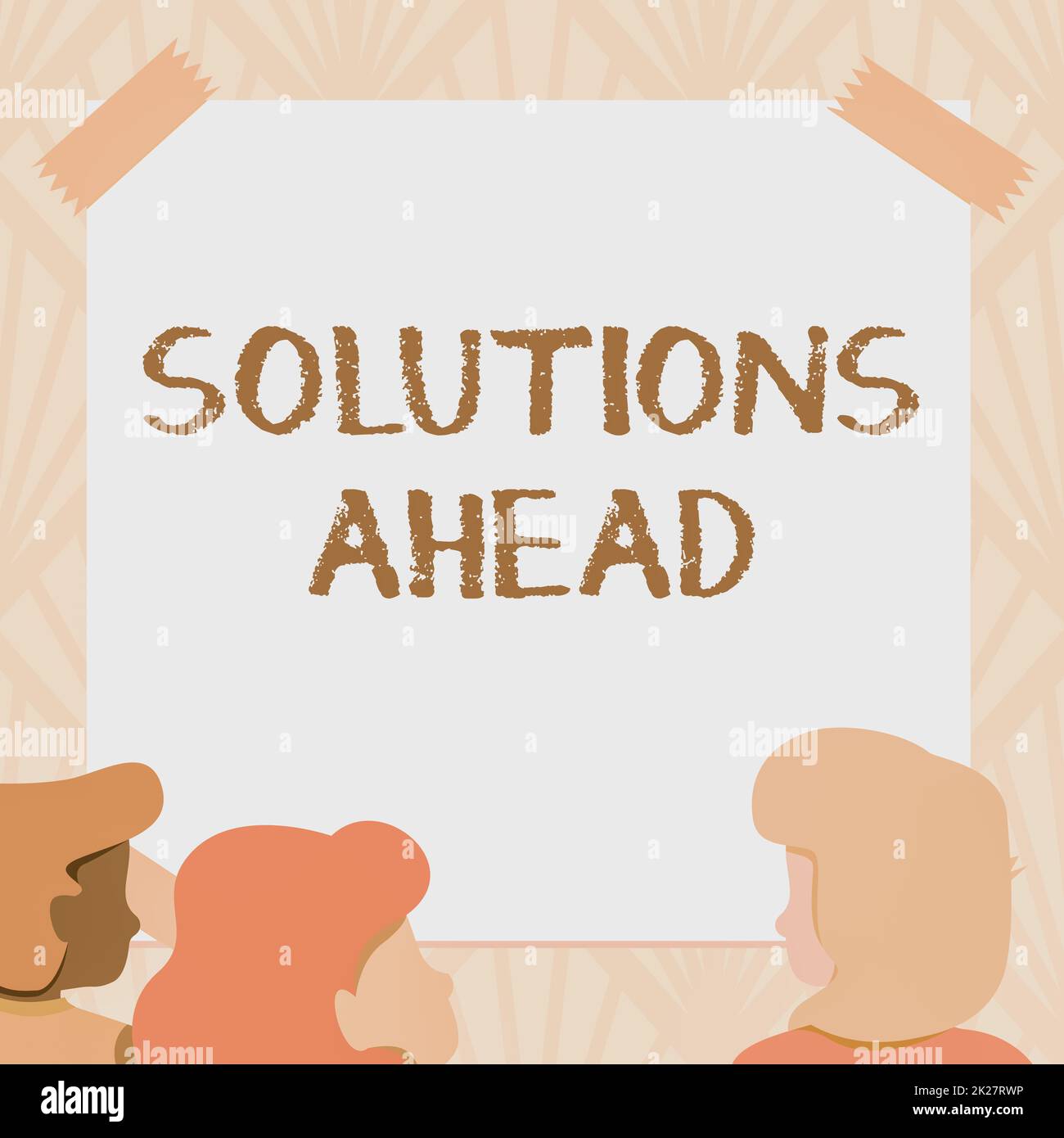 Ispirazione che mostra Sign Solutions Ahead. Concetto di business in azione o processo di risoluzione di un problema o problema i membri del team che guardano a Whiteboard Brainstorming New Solutions Foto Stock