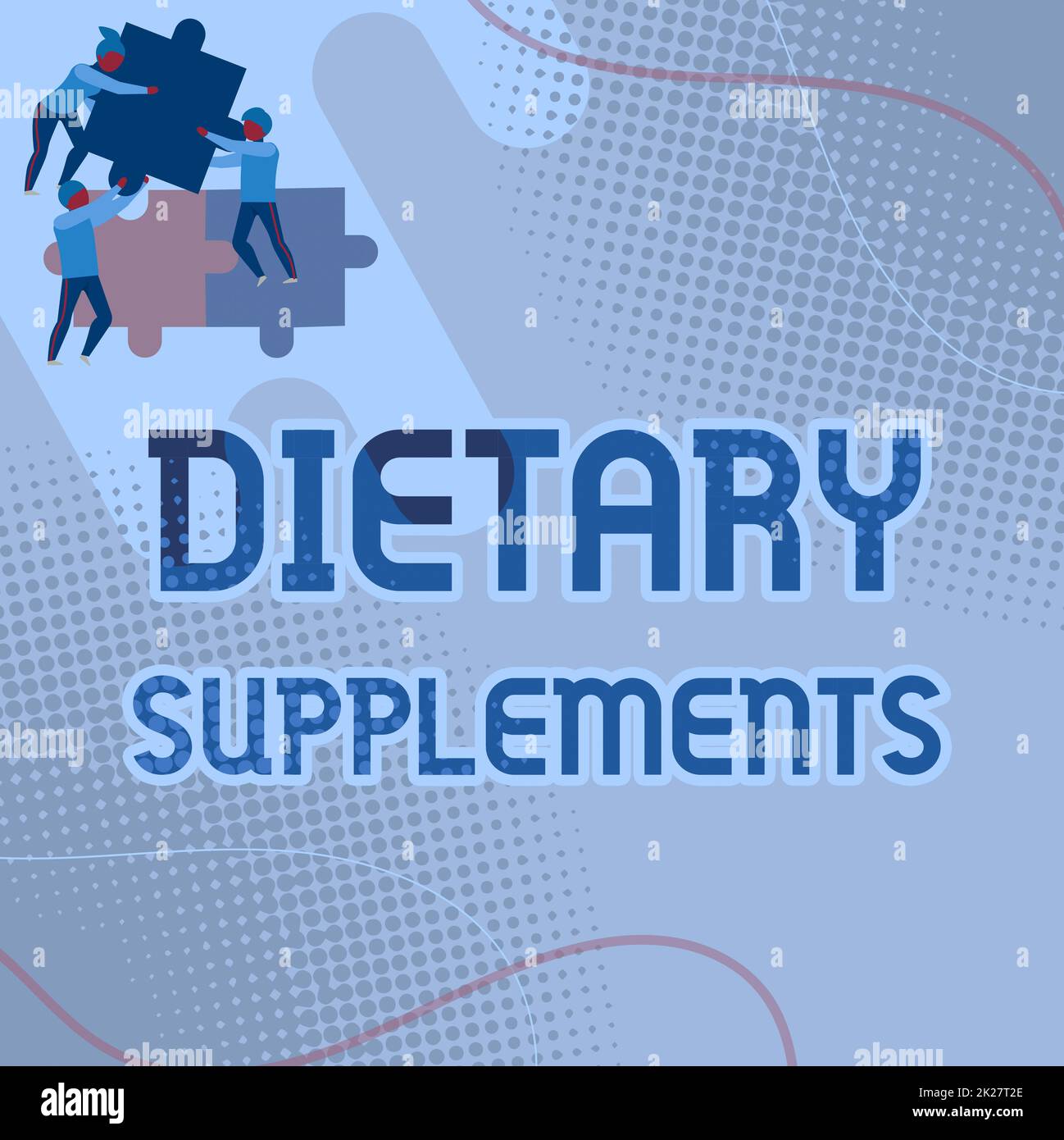 Didascalia concettuale integratori alimentari. Il prodotto di concetto del Internet ha inteso completare la dieta presa oralmente i pezzi del Jigsaw della squadra che tiene aiutare ciascuno per risolvere il problema. Foto Stock