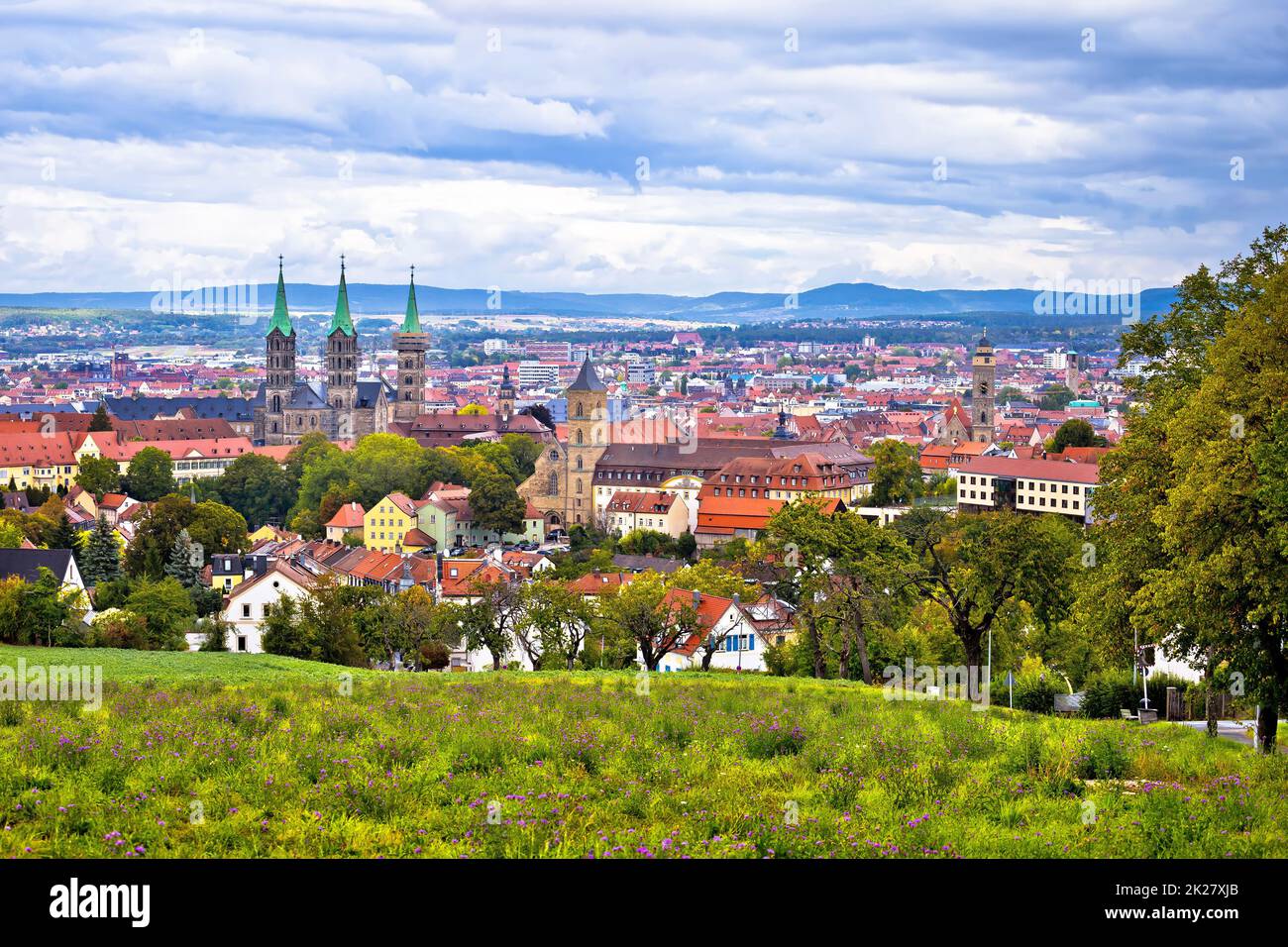 Bamberg. Città di Bamberga vista panoramica dalla collina, alta Franconia Foto Stock