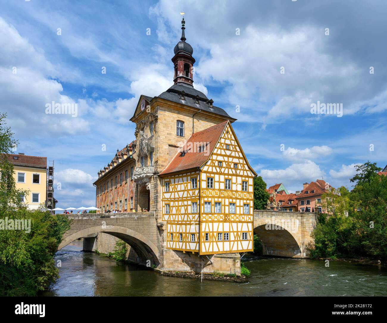 L'Altes Rathaus dalla Geyerswörthsteg, Bamberg, Baviera, Germania Foto Stock