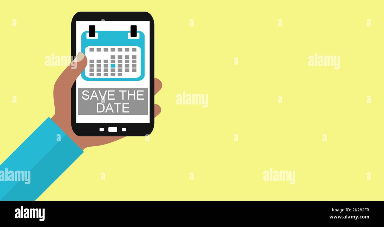 Salvare la data sullo smartphone - persona a colori Foto Stock