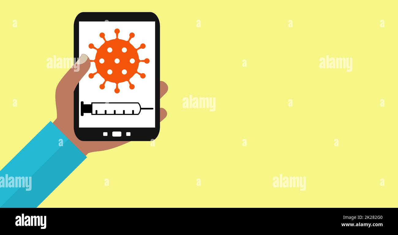 Covid-19 vaccinazione informazioni su smartphone - persona di colore Foto Stock
