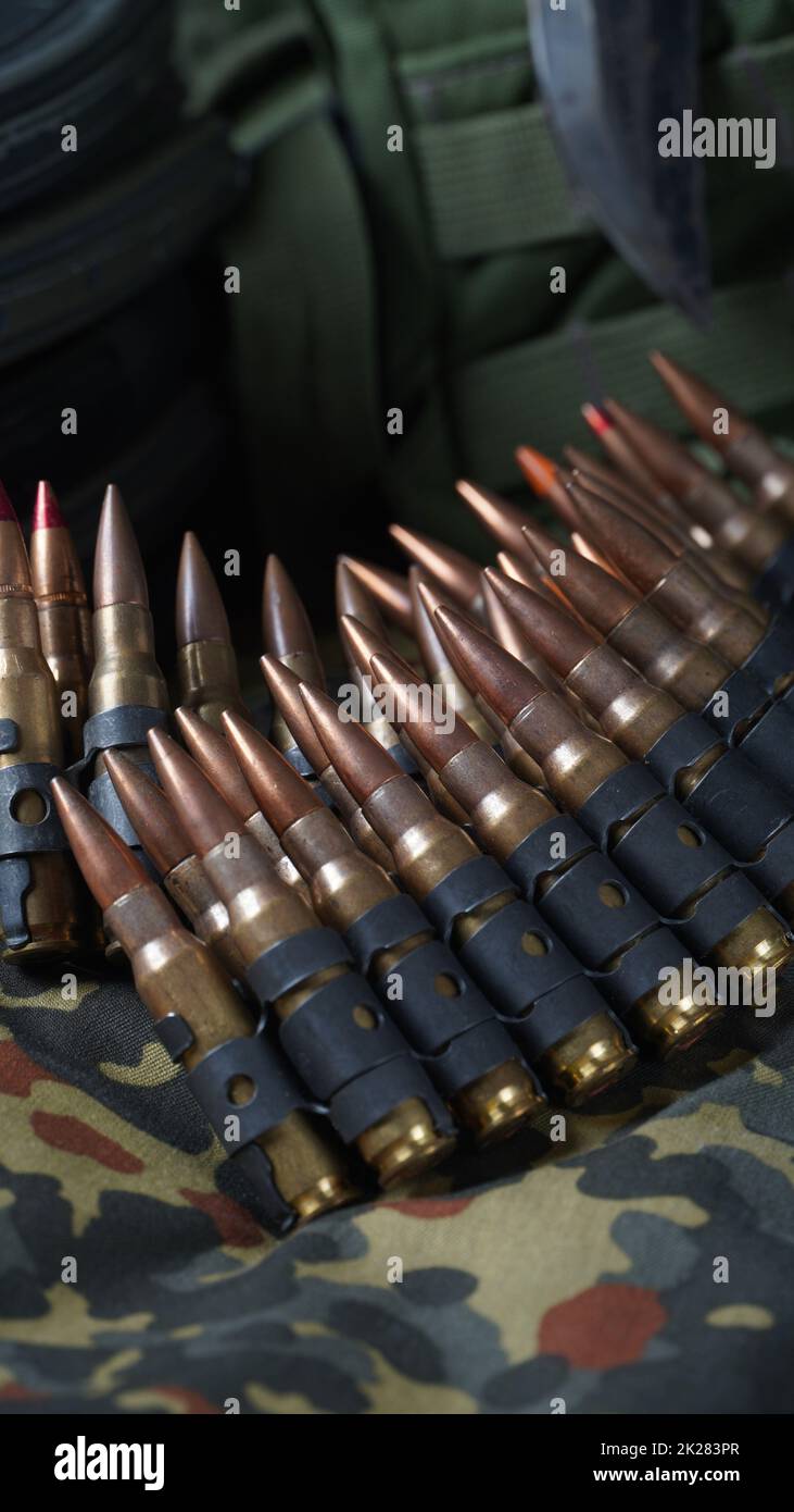 Foto di 5,56mm munizioni, munizioni mitragliatrici, munizioni fucili Foto Stock