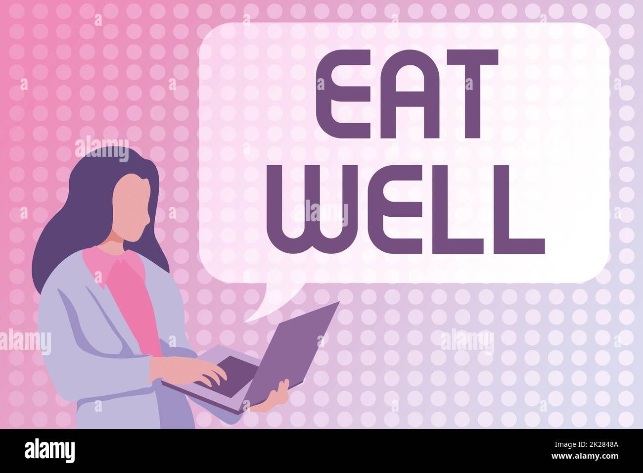 Didascalia testo che presenta mangiare bene. Panoramica aziendale pratica di mangiare solo cibi che sono interi e non elaborati studiando linguaggi di programmazione, codificando e sviluppando un nuovo videogioco Foto Stock