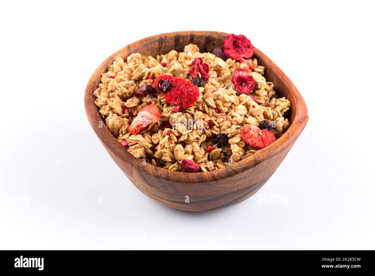 Muesli avena cereali primo piano con frutta secca Foto Stock