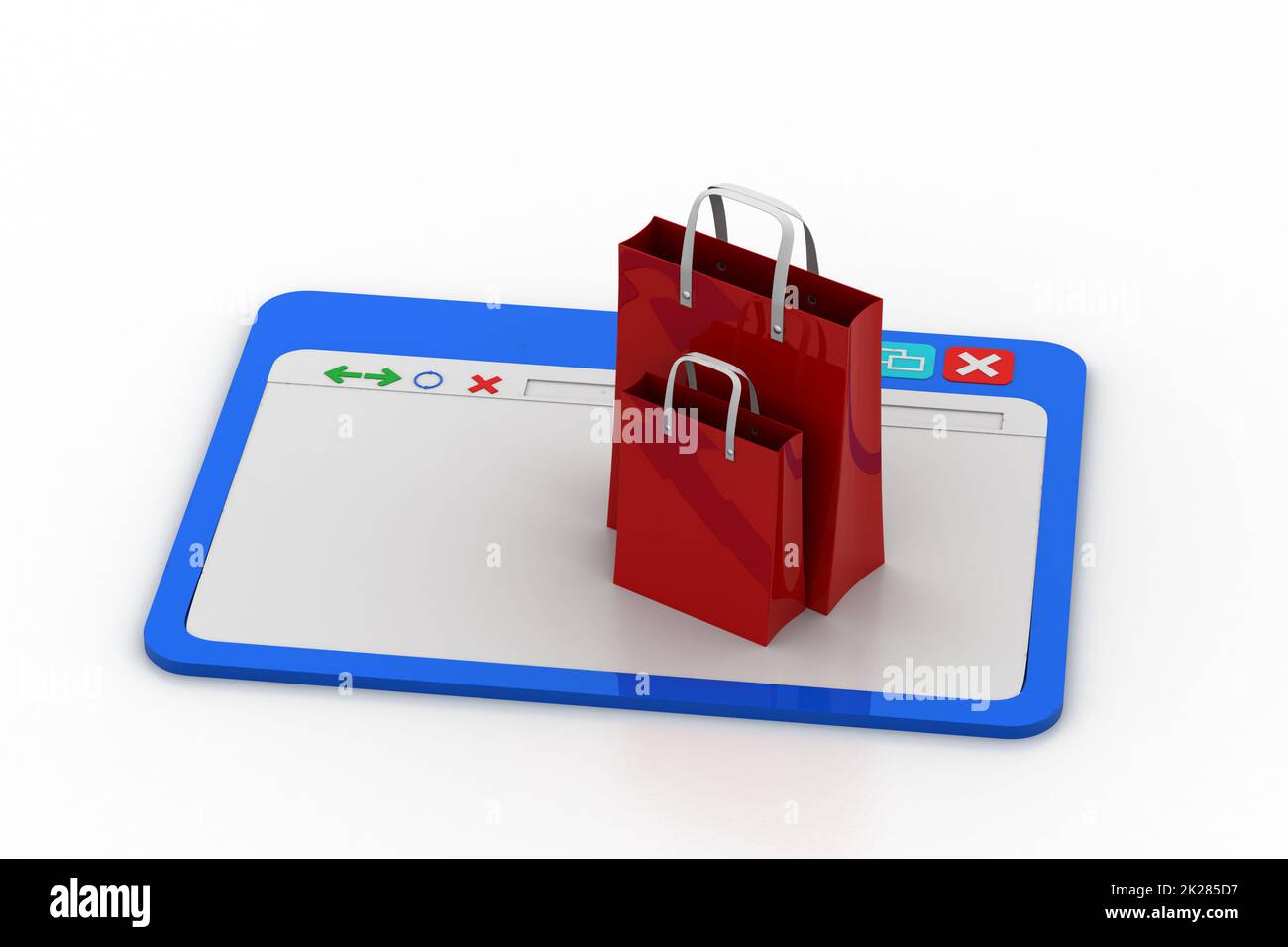 Pagina Web che mostra la shopping bag Foto Stock