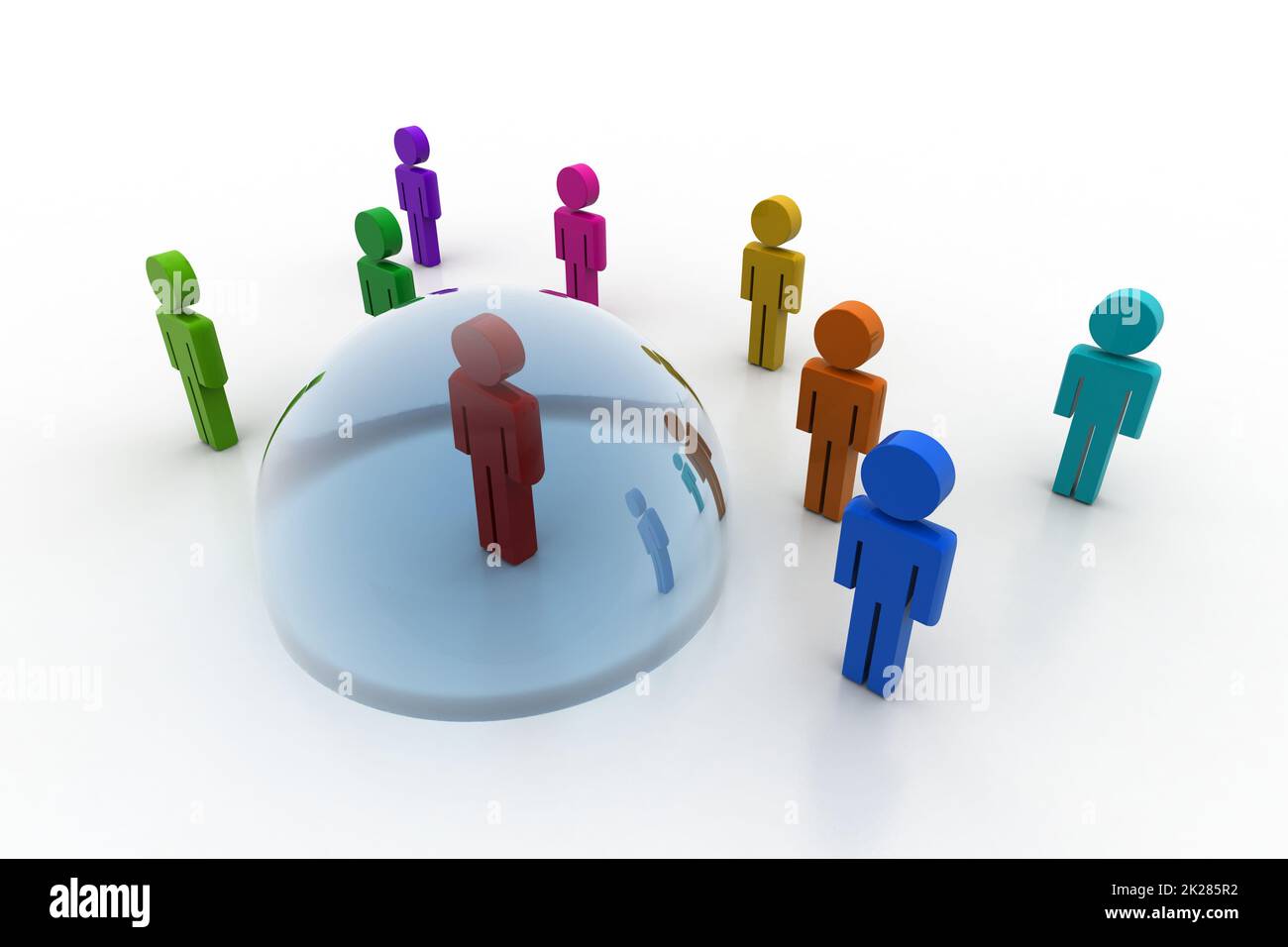 Persone intorno all'uomo bolla Foto Stock