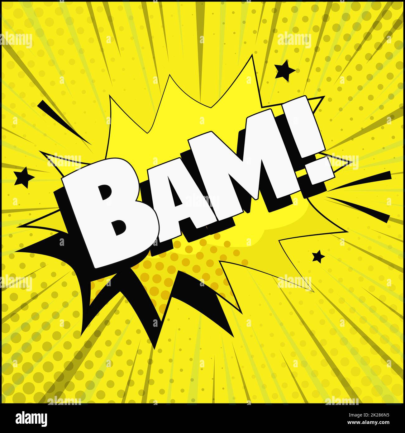 Fumetto zoom iscrizione BAM su sfondo colorato - vettore Foto Stock