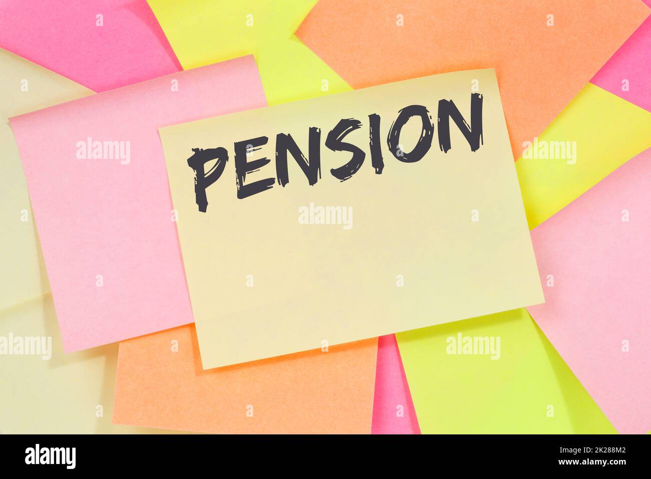 Pensione pensionamento pensionato business nota di concetto carta Foto Stock