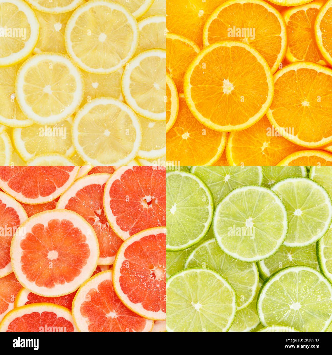 Agrumi arance limoni cibo fondo collezione collage set frutta quadrata Foto Stock