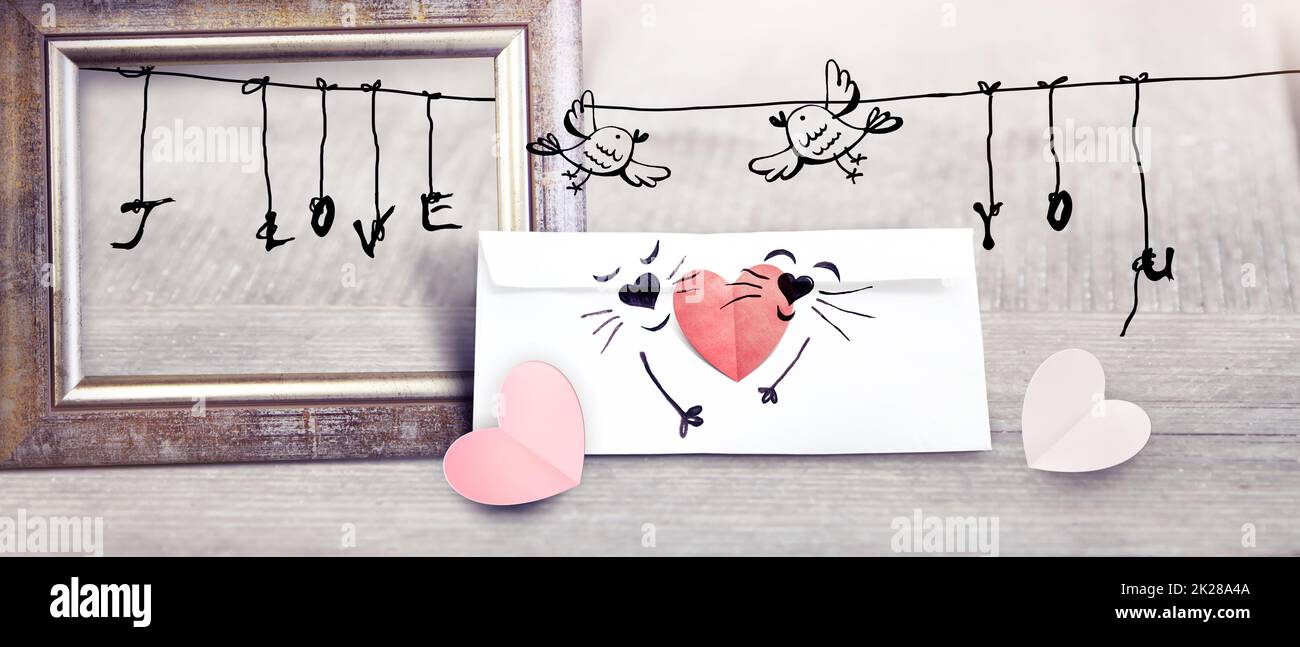 Concetto di San Valentino. Decorazione per le vacanze. Cuore e lettera d'amore. Foto Stock