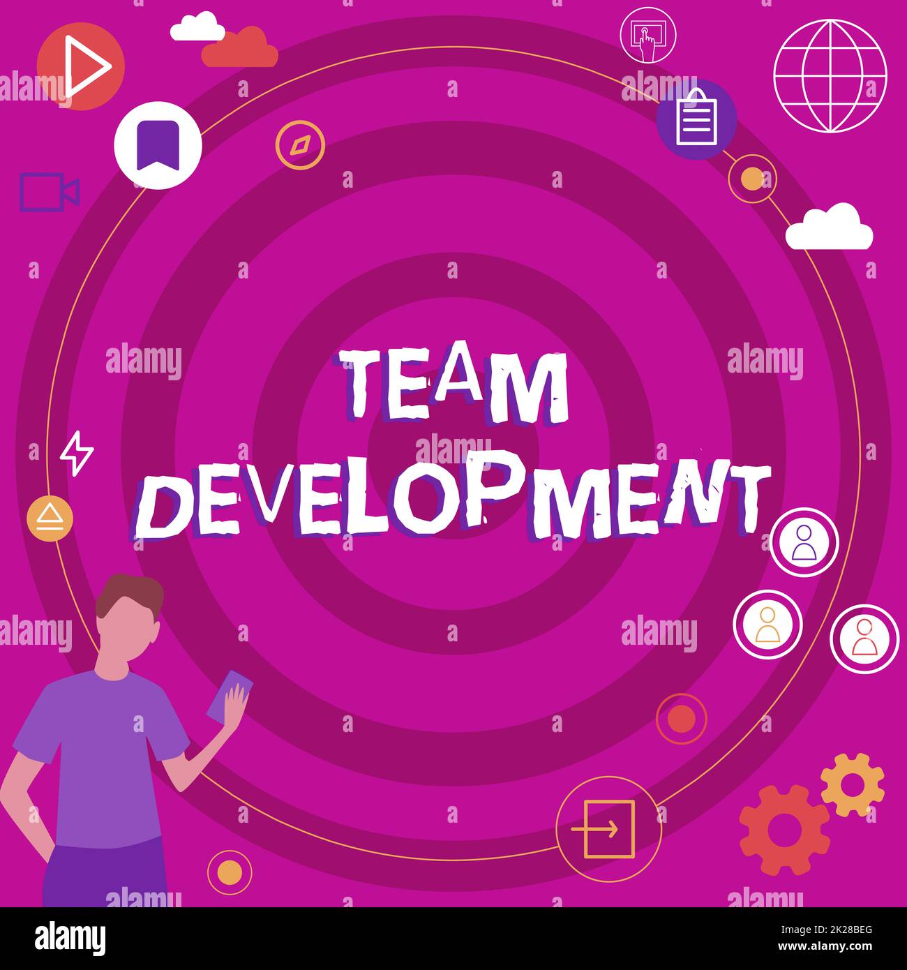 Scrittura testo visualizzato Team Development. Parola scritta su imparare perché e come i piccoli gruppi cambiano nel tempo con grafici imprenditore pensiero innovativo Leading Ideas verso un futuro stabile. Foto Stock