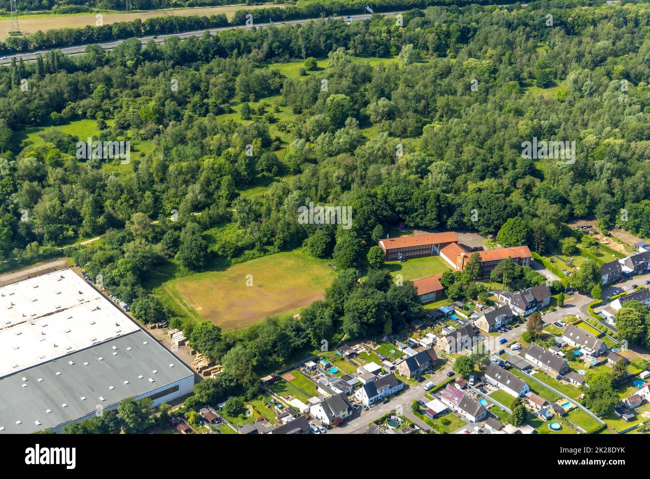 Veduta aerea, Wilhelmschule Teilstandort Weuster Weg, con area verde, Ellinghorst, Gladbeck, Ruhr, Renania settentrionale-Vestfalia, Germania, Istruzione, ed Foto Stock