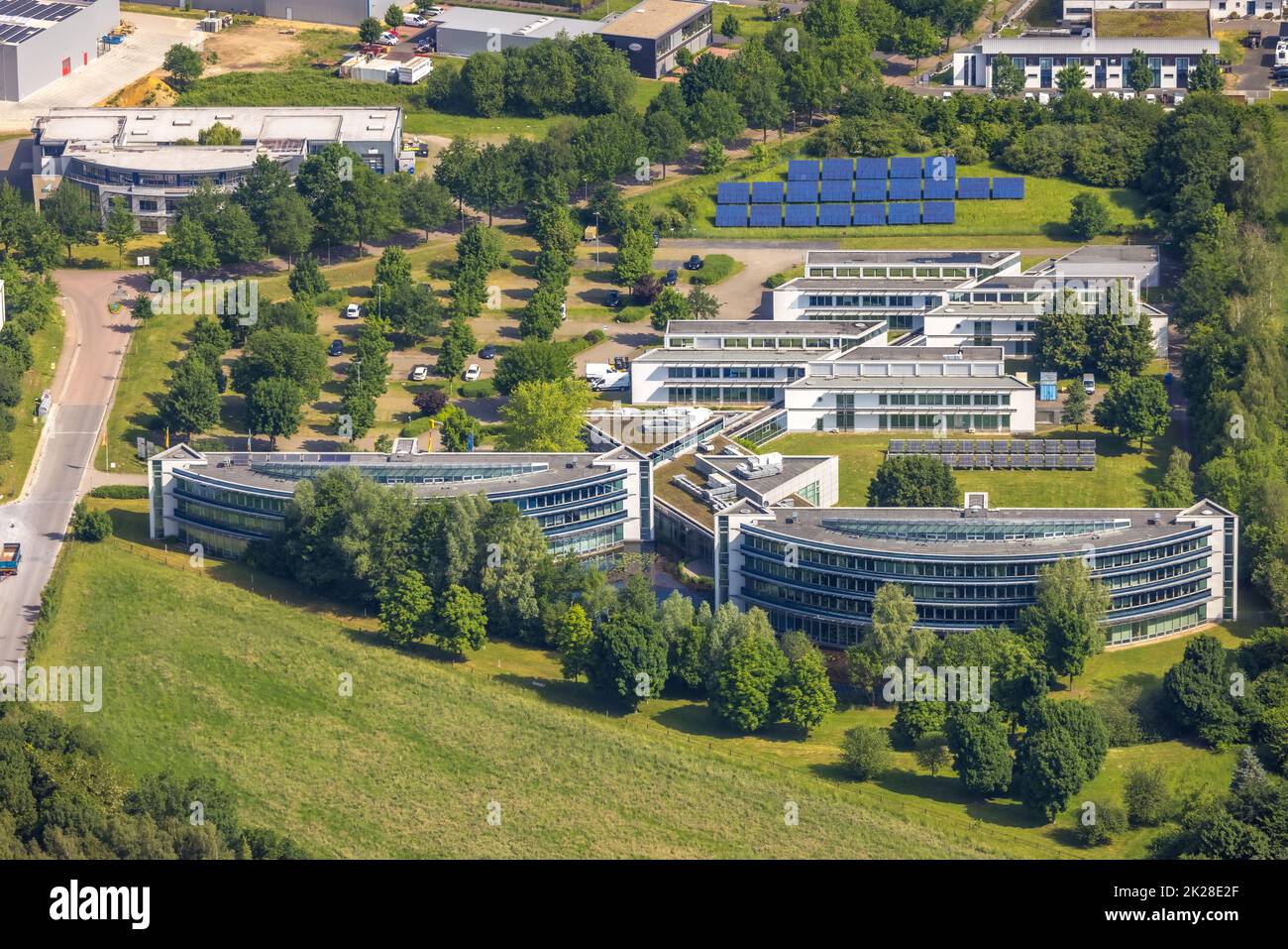 Veduta aerea, Centro innovazione Wiesenbusch Gladbeck IWG, tecnologia delle celle a combustibile Hydrogenics GmbH, Rentfort, Gladbeck, zona della Ruhr, Renania settentrionale-Vestfalia, Foto Stock