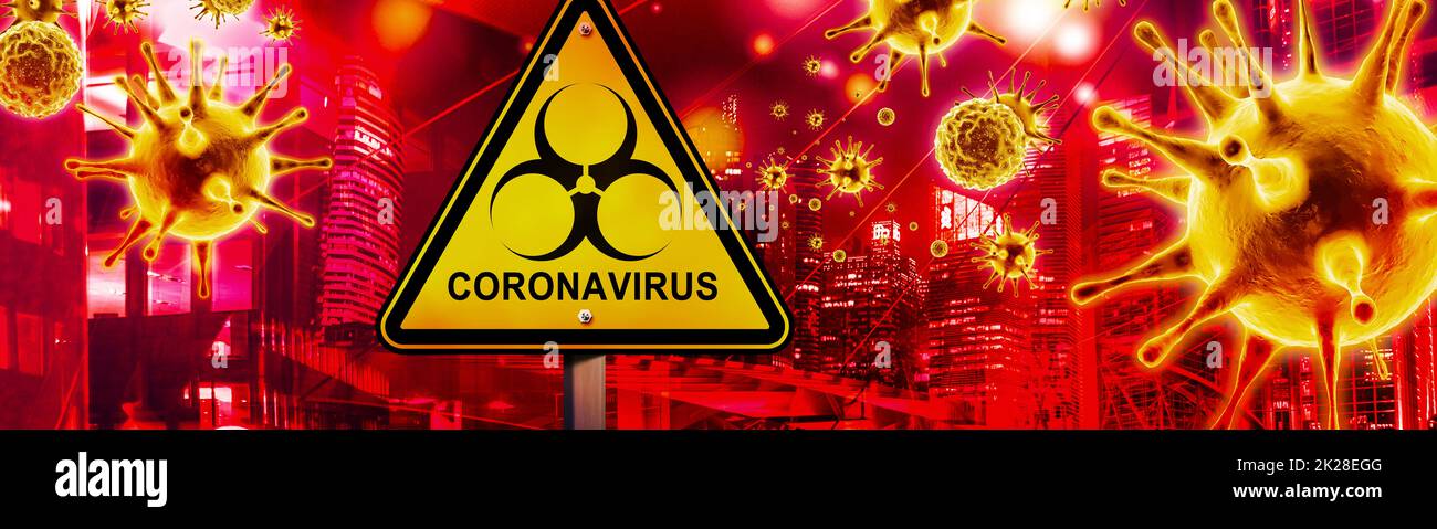 Background del virus corona, concetto di rischio pandemico. 3D illustrazione Foto Stock