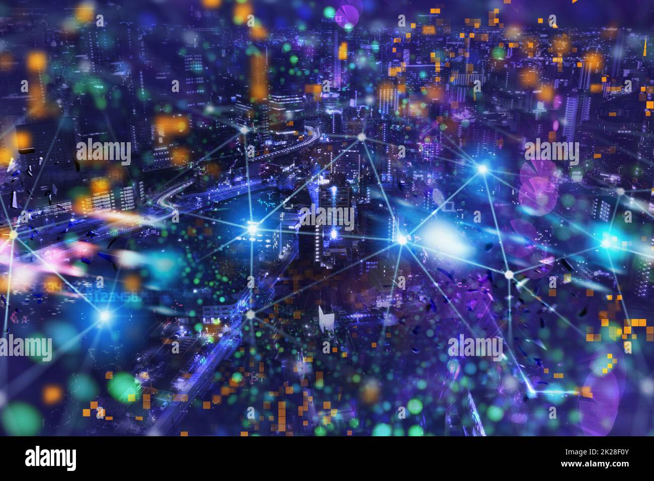 Connessione internet veloce in città di notte Foto Stock