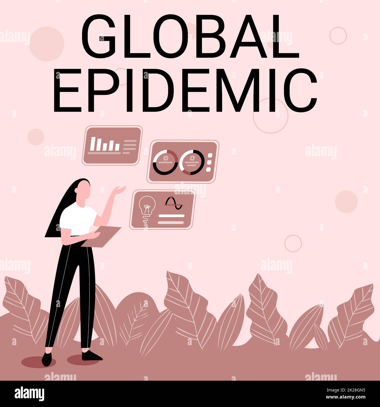 Segno che mostra epidemia globale. Approccio aziendale una rapida diffusione di una malattia comunicabile su una vasta area geografica Illustrazione di Girl Sharing Ideas for Skill discusing Work Strategies. Foto Stock