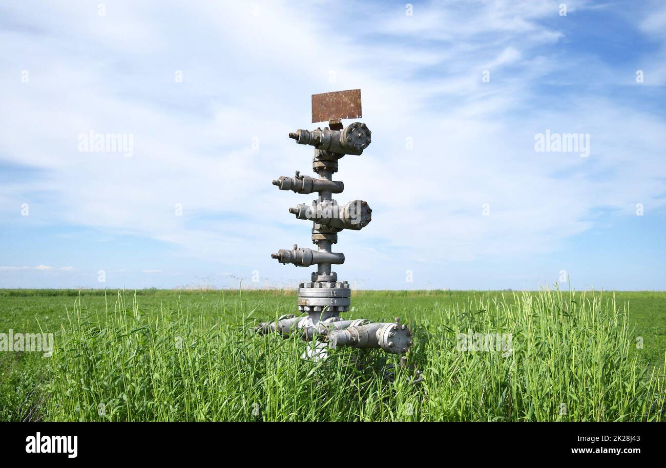 Conserve di olio bene contro il cielo e il campo Foto Stock