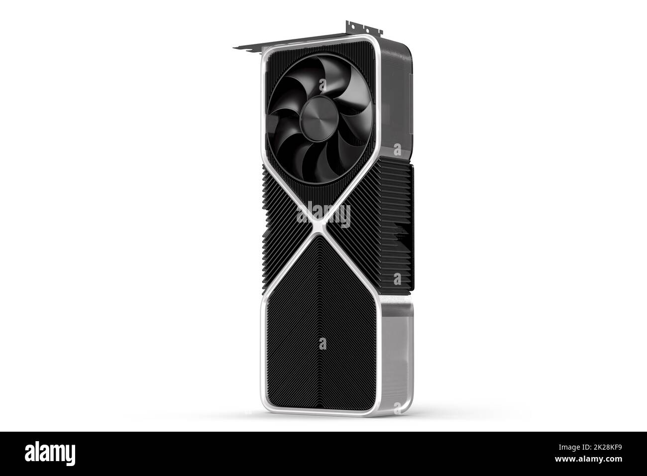 Scheda grafica del computer isolata su sfondo bianco. 3D rendering Foto Stock